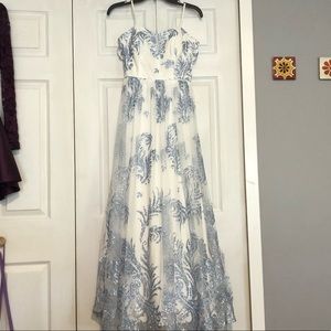 Blue and White Sparkly Strapless Dress